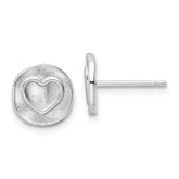 Sterling Silver Rhodium-plated Heart in Satin Circle Post Earrings