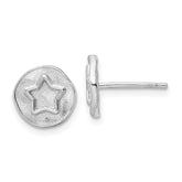 Sterling Silver Rhodium-plated Star in Satin Circle Post Earrings