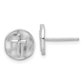 Sterling Silver Rhodium-plated Cross in Satin Circle Post Earrings