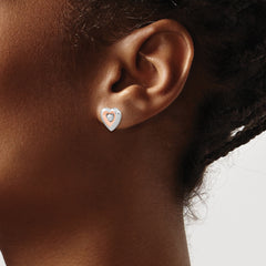 Sterling Silver RH-plated & Rose Gold-plated Diamond Heart Post Earrings