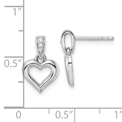 Sterling Silver RH Polished CZ Heart Post Dangle Earrings