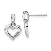 Sterling Silver RH Polished CZ Heart Post Dangle Earrings