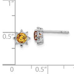 Sterling Silver RH .5CI Citrine & .1WT White Topaz Post Earrings