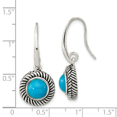 Sterling Silver Polished & Antiqued Imitation Turquoise Dangle Earrings