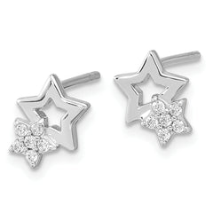 Sterling Silver Rhodium-plated CZ Star Post Earrings