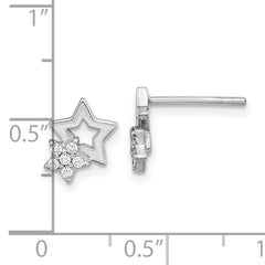 Sterling Silver Rhodium-plated CZ Star Post Earrings