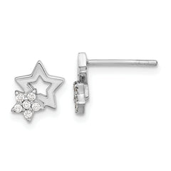 Sterling Silver Rhodium-plated CZ Star Post Earrings