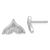 Pure Fire Sterling Silver Rhod-plated CZ Textured Tail Post Earrings