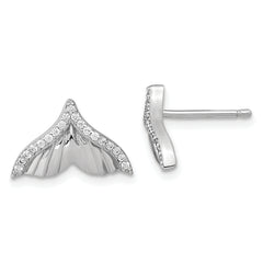 Pure Fire Sterling Silver Rhod-plated CZ Textured Tail Post Earrings