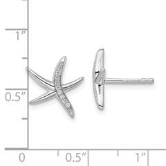 Sterling Silver Rhodium-plated CZ Starfish Post Earrings