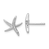 Sterling Silver Rhodium-plated CZ Starfish Post Earrings