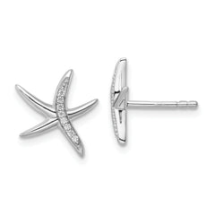 Sterling Silver Rhodium-plated CZ Starfish Post Earrings