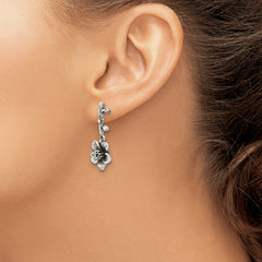 Sterling Silver Oxidized Flower w/Branch Dangle Post Earrings