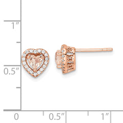 Sterling Silver Rose-tone Polished Pink & White CZ Heart Post Earrings