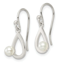 Sterling Silver Polished Teardrop w/ Imitation Pearl Shepherd Hook Earrings