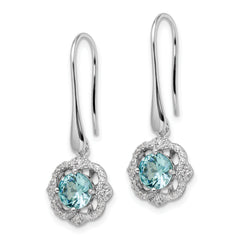 Sterling Silver Rhodium plated Aqua & White CZ Dangle Earrings