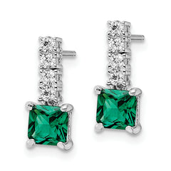 Sterling Silver Polished Rhodium-plated Green/Clear CZ Post Dangle Earrings