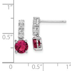 Sterling Silver Rhodium-plated Created Ruby and CZ Post Dangle Earrings