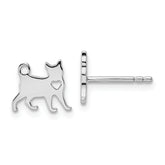 Sterling Silver Rhodium-plated Cat w/Heart Post Earrings