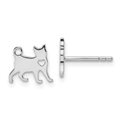 Sterling Silver Rhodium-plated Cat w/Heart Post Earrings