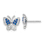 Sterling Silver Rhodium-plated Blue & White CZ Butterfly Post Earrings