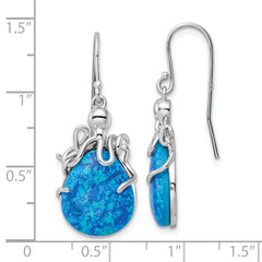 Sterling Silver Rhodium-plated Blue Lab Created Opal Octopus Dangle Earrings