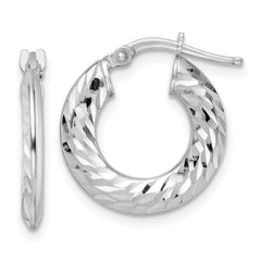 Sterling Silver Rhodium-plated 2x18mm D/C Knife-edge Tube Hoop Earrings