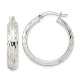 Sterling Silver Polished Diamond-cut 5x25mm Hoop Earrings