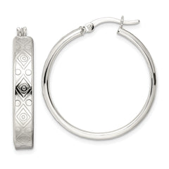 Sterling Silver Polished Geometric Design 5.25mm Round Hoop Earrings