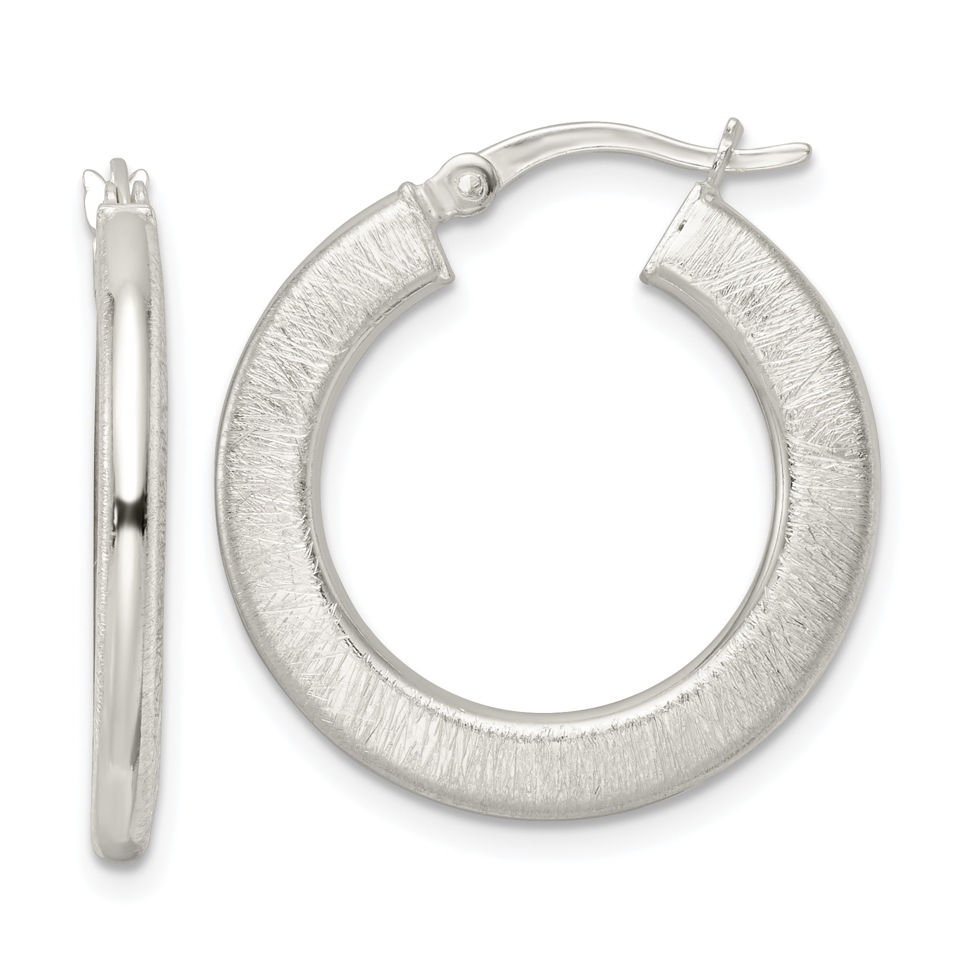 Sterling Silver Flat Brushed 2.5mm Round Hoop Earrings