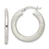Sterling Silver Flat Brushed 2.5mm Round Hoop Earrings