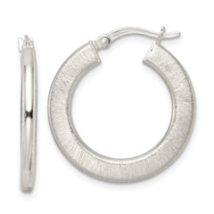 Sterling Silver Flat Brushed 2.5mm Round Hoop Earrings