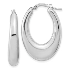 Sterling Silve Rhodium-plated Polished Hollow Oval Hoop Earrings