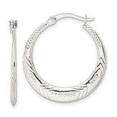 Sterling Silver Polished & Textured Knife Edge Round Hoop Earrings