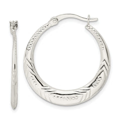 Sterling Silver Polished & Textured Knife Edge Round Hoop Earrings