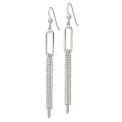 Sterling Silver Polished Oval and Multi-Strand Beaded Chain Dangle Earrings