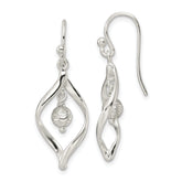 Sterling Silver Polished & Diamond-cut Twist w/Ball Center Dangle Earrings