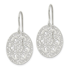 Sterling Silver Polished Floral Oval Dangle Earrings
