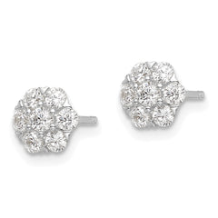 Sterling Silver Rhodium-plated Polished CZ Flower Post Earrings