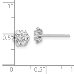 Sterling Silver Rhodium-plated Polished CZ Flower Post Earrings