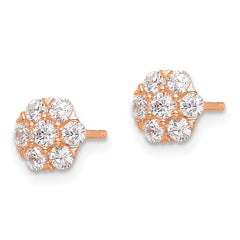 Sterling Silver Rose-tone Polished CZ Flower Post Earrings