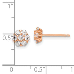 Sterling Silver Rose-tone Polished CZ Flower Post Earrings
