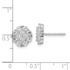 Sterling Silver Rhodium-plated Polished CZ Cluster Flower Post Earrings