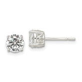 Sterling Silver Polished 6mm Round CZ Heart Basket Set Stud Earrings