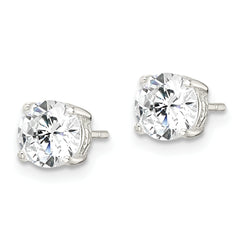 Sterling Silver Polished 6mm Round CZ Heart Basket Set Stud Earrings