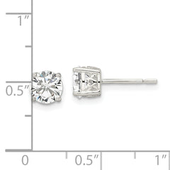 Sterling Silver Polished 6mm Round CZ Heart Basket Set Stud Earrings