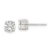 Sterling Silver Polished 6mm Round CZ Heart Basket Set Stud Earrings
