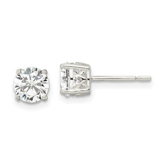 Sterling Silver Polished 6mm Round CZ Heart Basket Set Stud Earrings