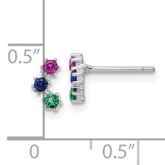 Sterling Silver Rhodium-plated Polished Multi-color CZ Post Earrings