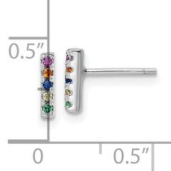 Sterling Silver Rhodium-plated Polished Multi-color CZ Bar Post Earrings